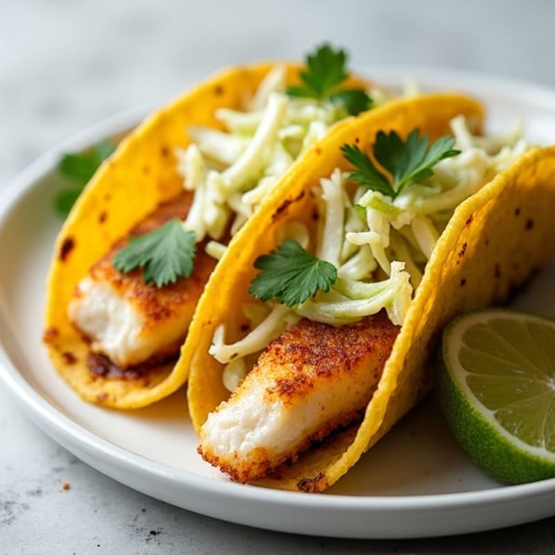 Crispy Baked Cod Fish Tacos with Lime Slaw