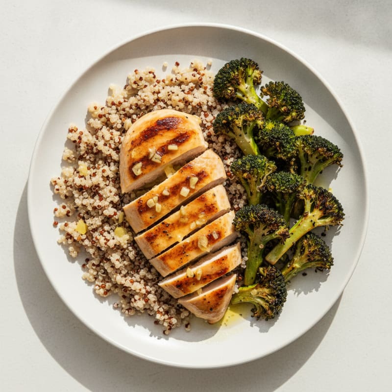 Grilled Chicken Breast with Quinoa and Roasted Broccoli