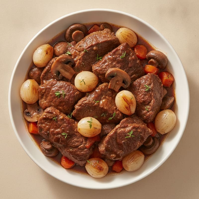Braised Beef Bourguignon with Pearl Onions