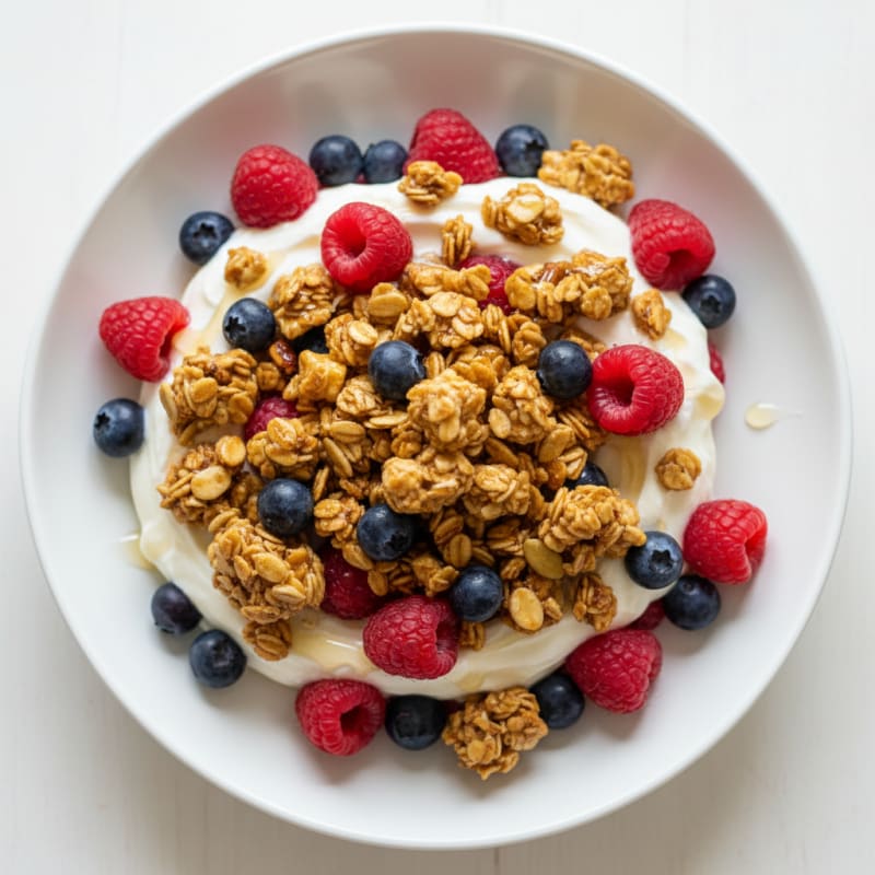 Greek Yogurt Parfait with Mixed Berries and Protein Granola