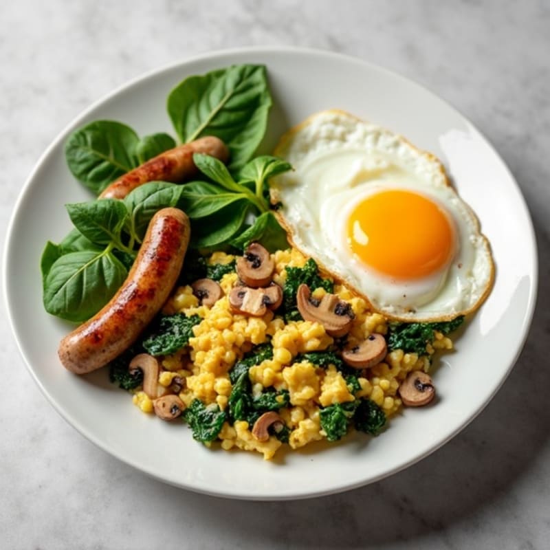 Egg White and Turkey Sausage Scramble with Spinach and Mushrooms