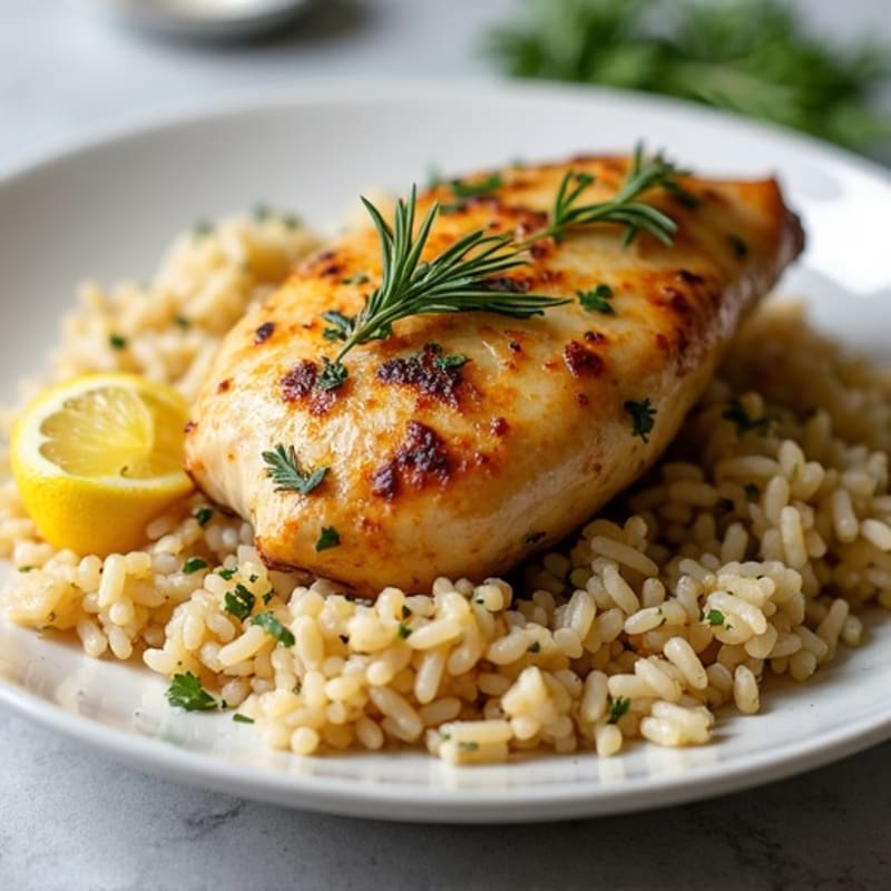 Herb-Roasted Chicken with Lemon Garlic Rice