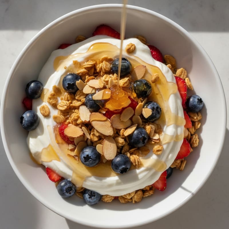 Creamy Greek Yogurt Parfait with Berries and Almonds