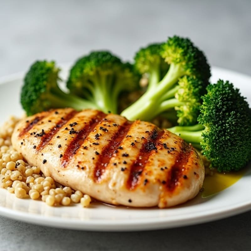 Grilled Chicken Breast with Roasted Broccoli and Quinoa
