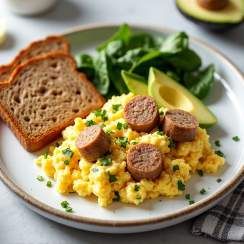 Egg White Scramble with Turkey Sausage and Spinach