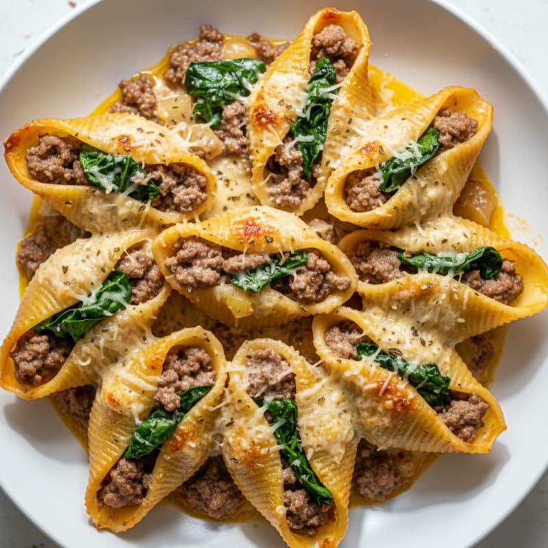 Creamy Beef Bolognese Stuffed Shells