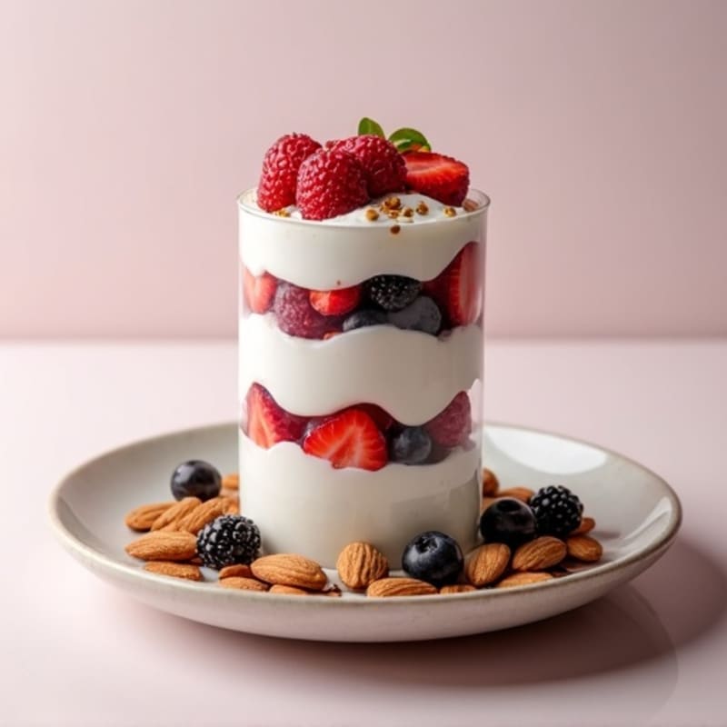 Greek Yogurt Protein Parfait with Mixed Berries and Almonds