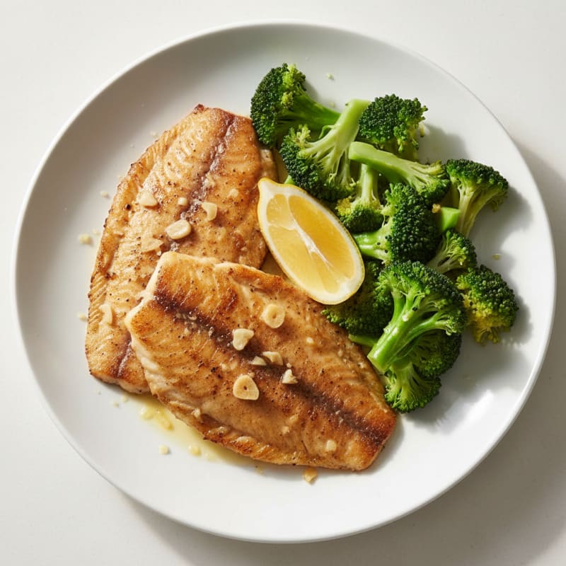 Seared Tilapia with Steamed Broccoli and Lemon