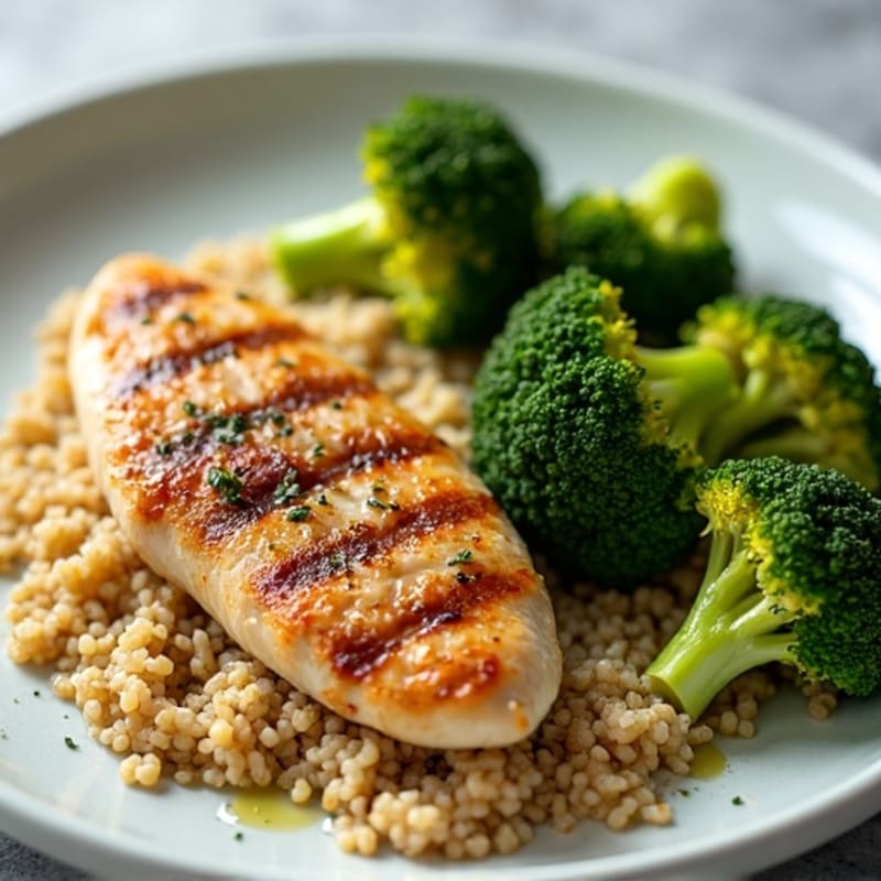 Grilled Chicken Breast with Quinoa and Roasted Broccoli