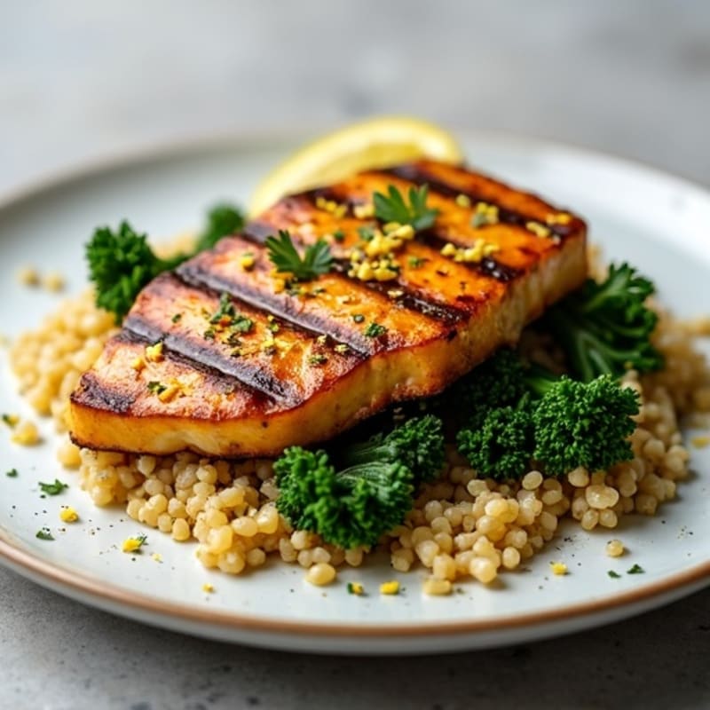 Grilled Tempeh with Quinoa and Sautéed Kale