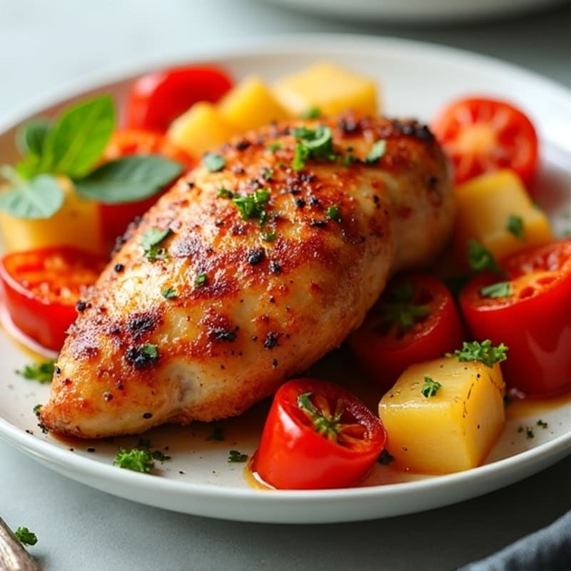 Crispy Baked Sweet and Sour Chicken with Roasted Pineapple and Bell Peppers