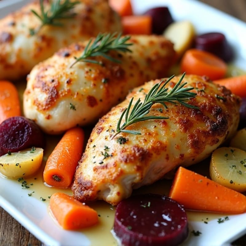Crispy Sheet Pan Roasted Chicken and Root Vegetable Medley
