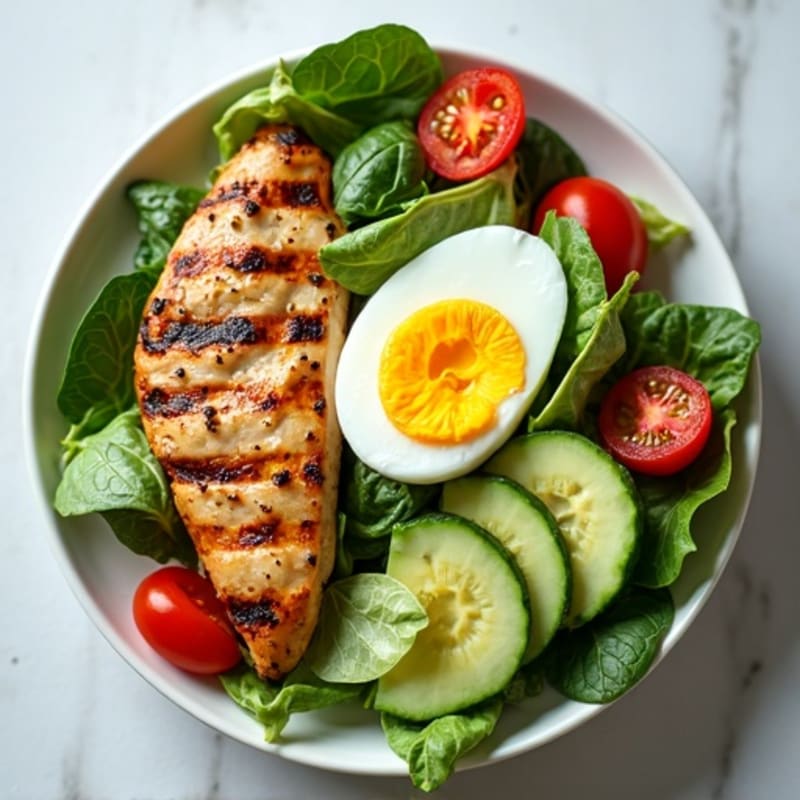 Grilled Chicken and Hard-Boiled Egg Power Salad with Creamy Herb Dressing