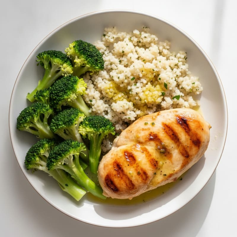 Grilled Chicken Breast with Quinoa and Steamed Broccoli