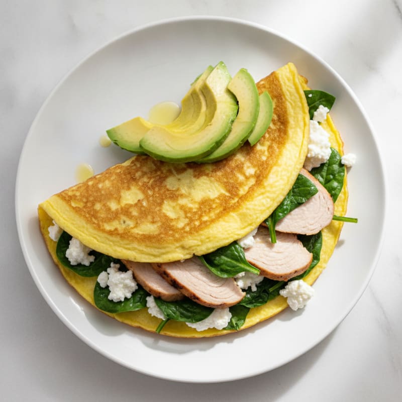 Egg White Spinach Omelette with Cottage Cheese and Sliced Turkey