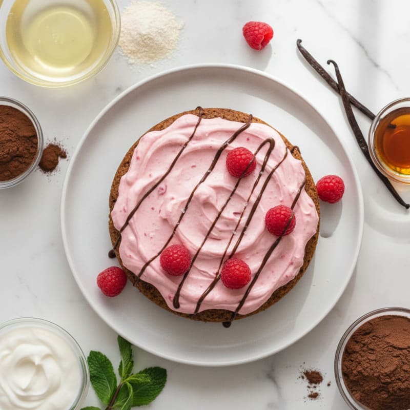 High-Protein Chocolate Fudge Cake with Pink Raspberry Frosting