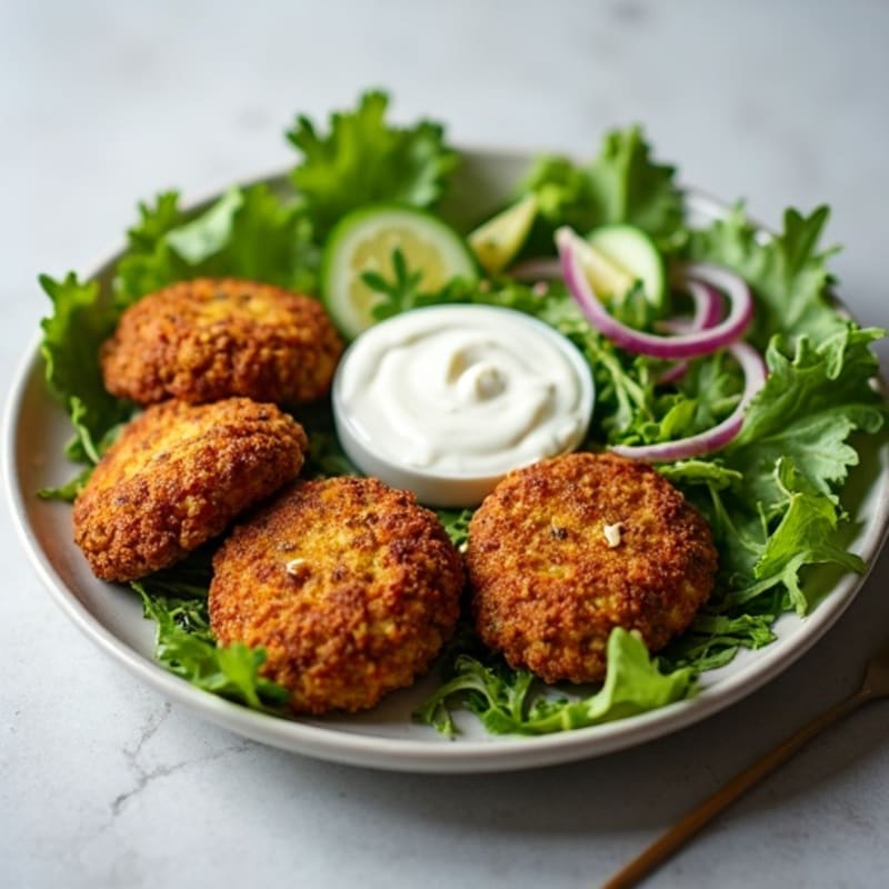 Crispy Baked Falafel with Creamy Lemon Tahini and Fresh Herb Salad