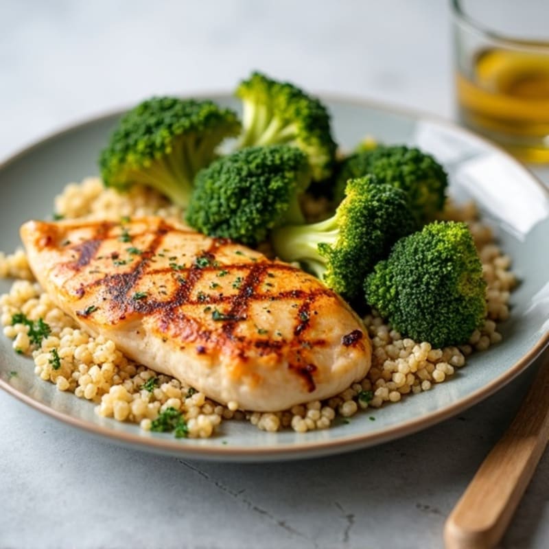 Grilled Chicken Breast with Quinoa and Roasted Broccoli