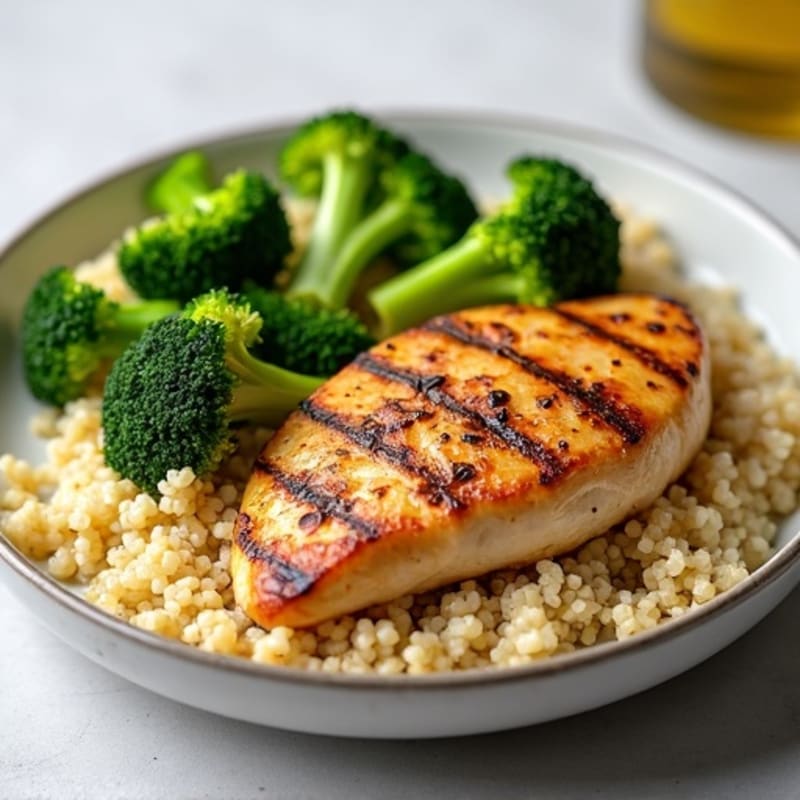 Grilled Chicken Breast with Quinoa and Roasted Broccoli