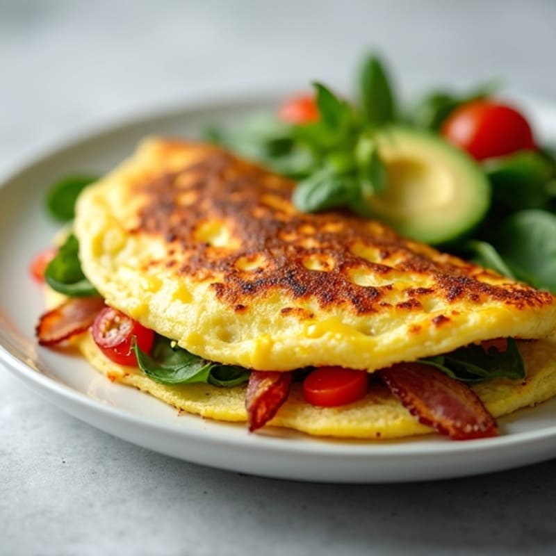 Crispy Egg White Omelet with Turkey Bacon and Spinach