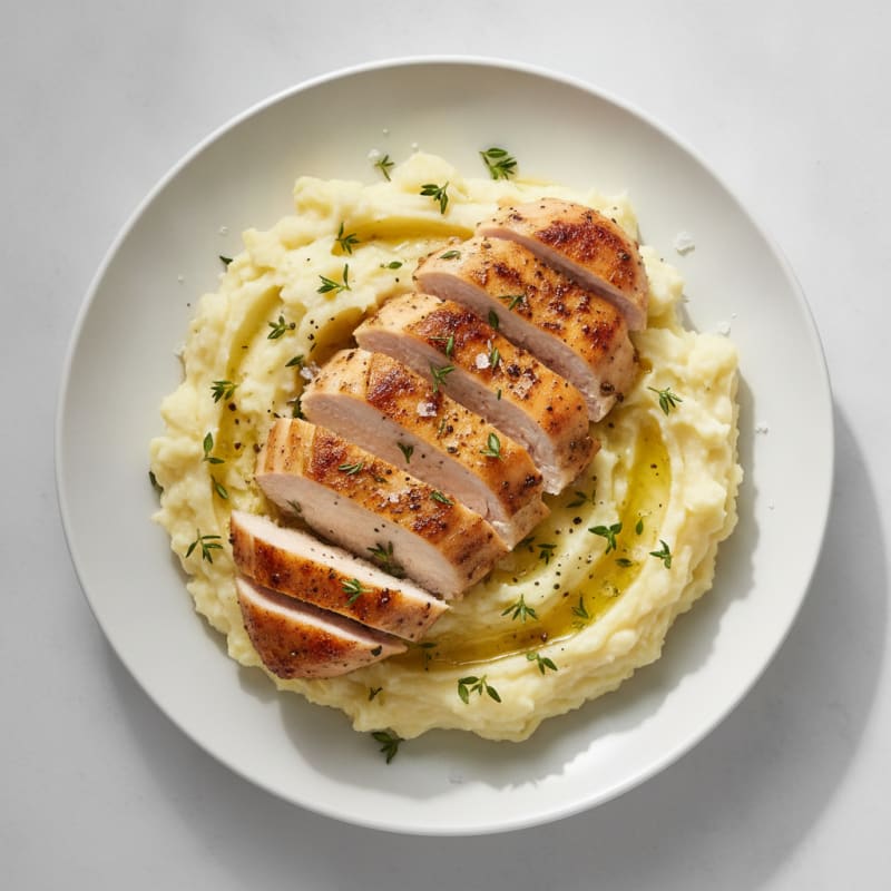 Buttery Garlic Mashed Potatoes with Herb-Roasted Chicken