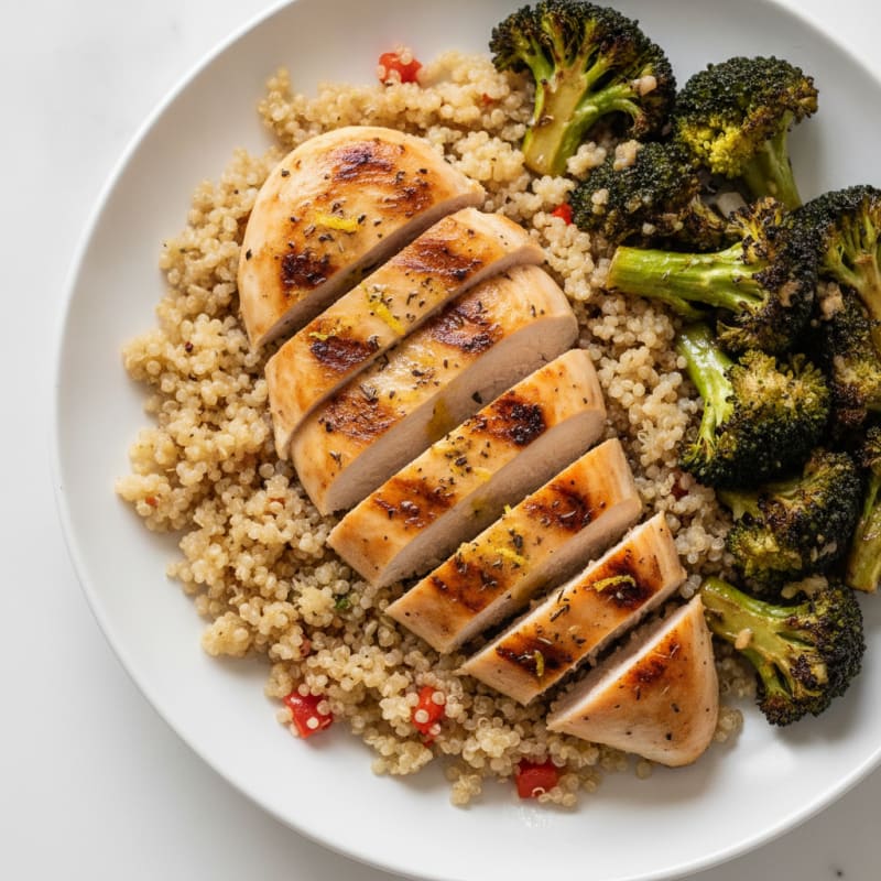Grilled Chicken Breast with Quinoa and Roasted Broccoli