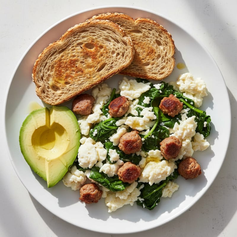 Egg White and Spinach Scramble with Turkey Sausage
