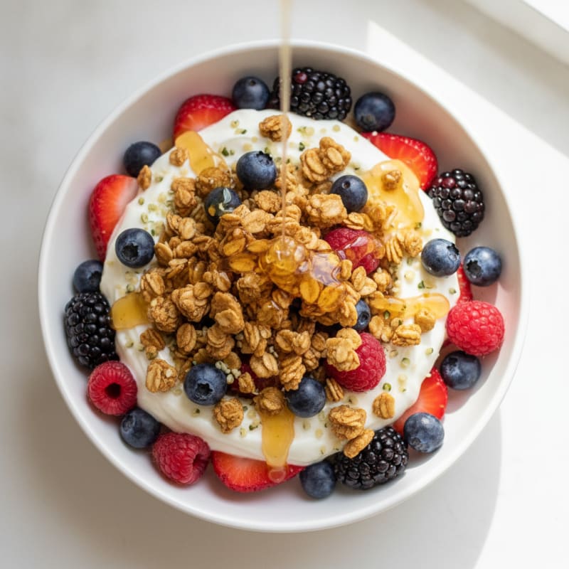 Creamy Greek Yogurt Parfait with Mixed Berries and Protein Granola