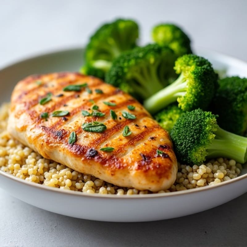 Grilled Chicken Breast with Quinoa and Roasted Broccoli