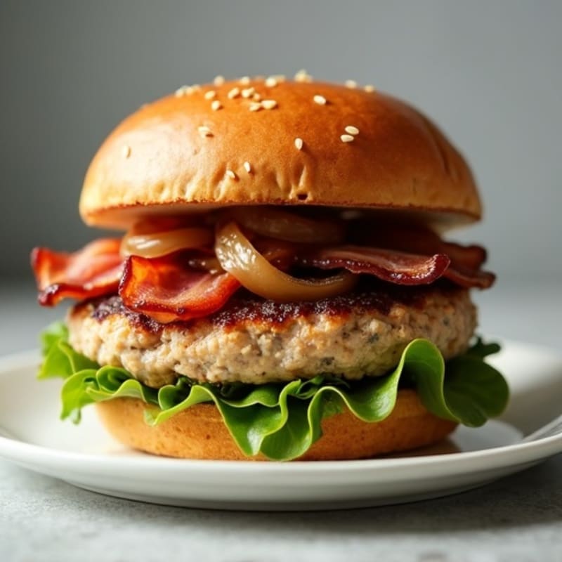 Lean Turkey-Bacon Burger with Caramelized Onions