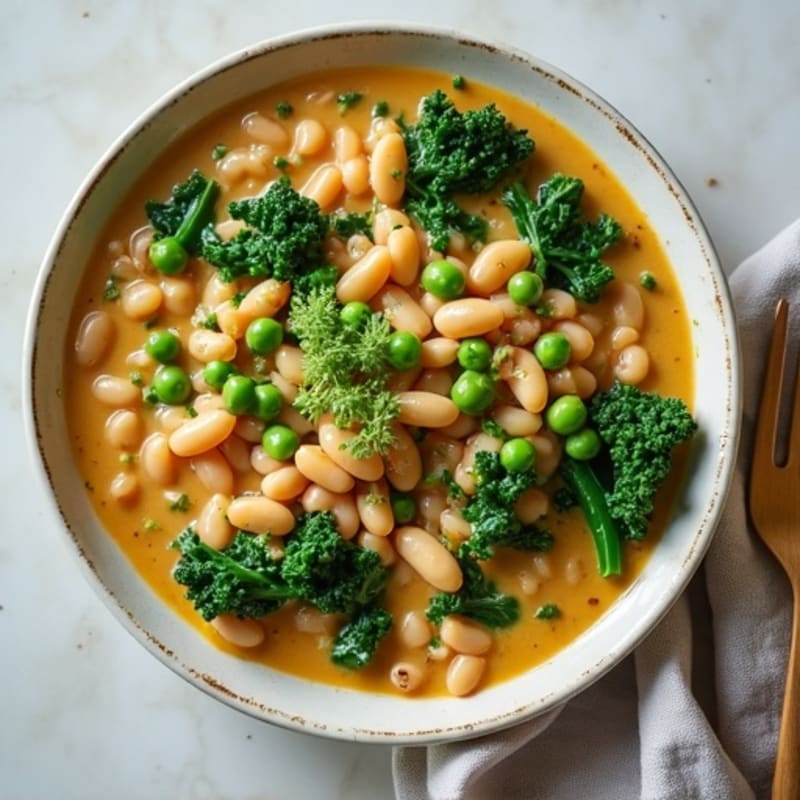 Creamy White Bean and Vegetable Skillet with Edamame and Kale