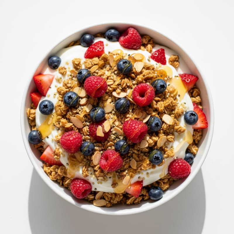 Greek Yogurt Parfait with Mixed Berries and Crunchy Almond Granola