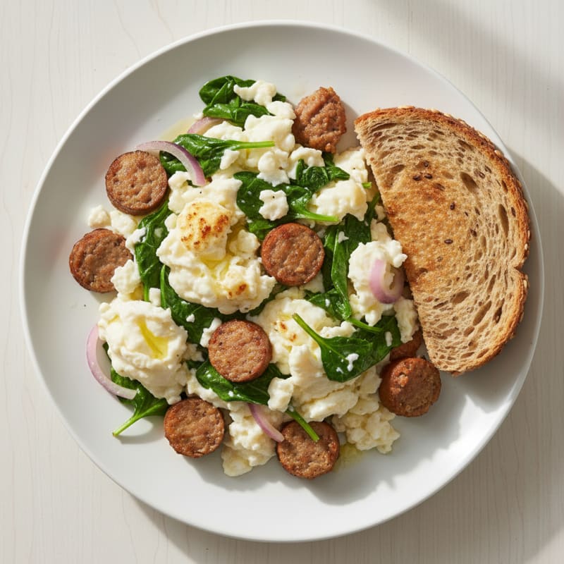 Egg White and Turkey Sausage Scramble with Spinach