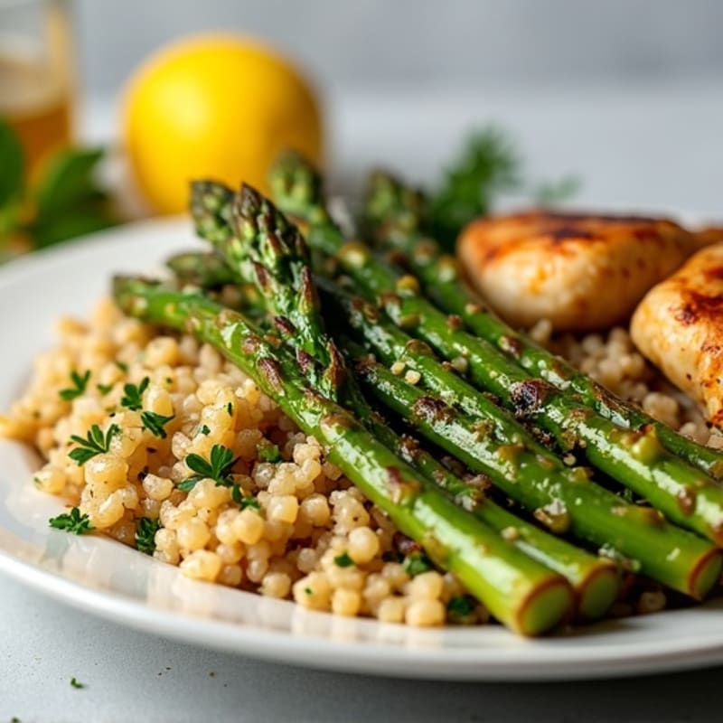 Roasted Garlic Lemon Asparagus Spears with Grilled Chicken & Quinoa