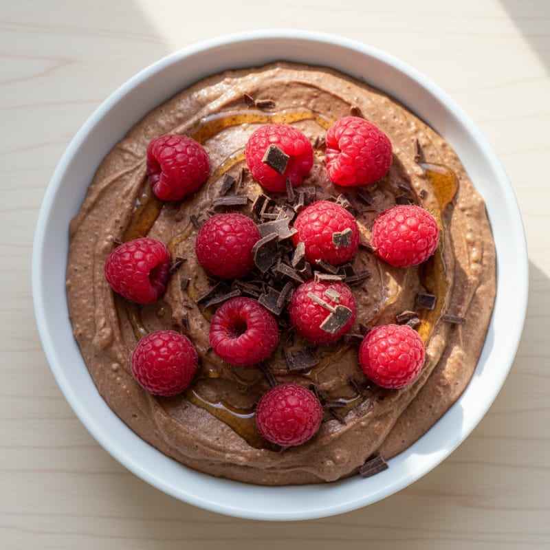 Chocolate Protein Mousse with Fresh Raspberries