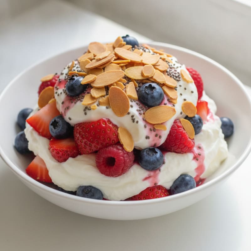 Greek Yogurt Protein Parfait with Mixed Berries and Almonds