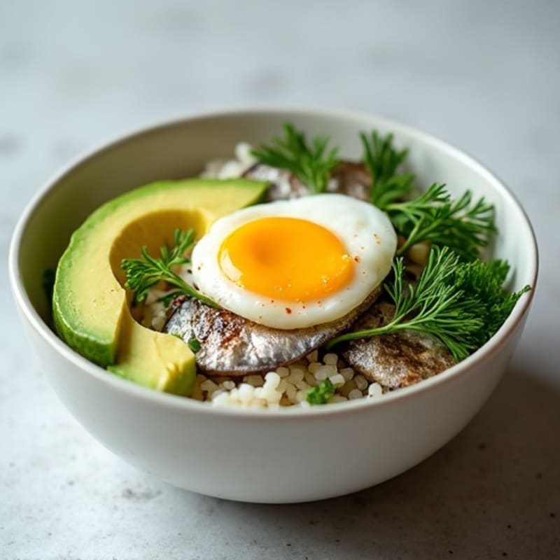 Sardine and Avocado Rice Bowl with Fresh Herbs