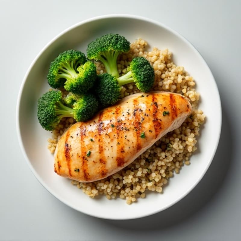 Grilled Chicken Breast with Roasted Broccoli and Quinoa