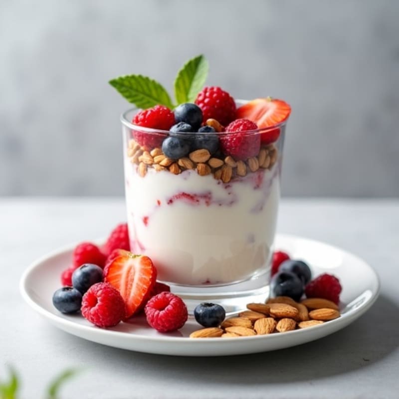 Greek Yogurt Protein Parfait with Mixed Berries and Almonds