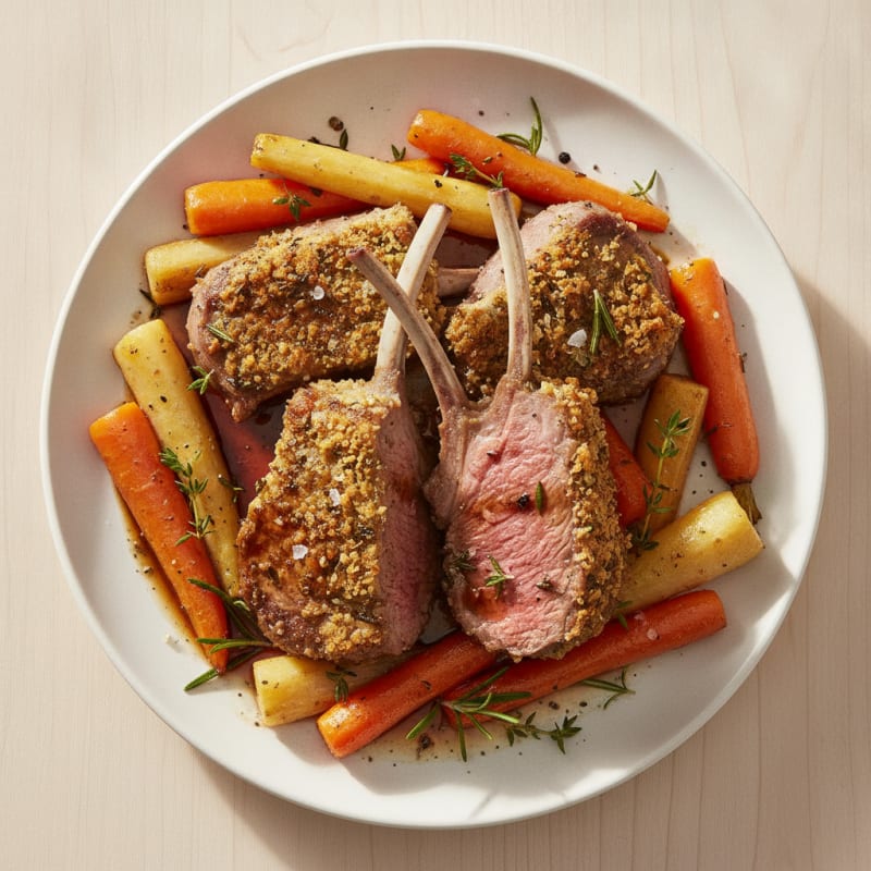Herb-Crusted Lamb Chops with Roasted Root Vegetables
