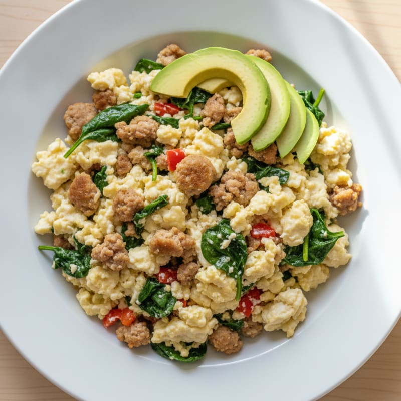 Egg White and Turkey Sausage Scramble with Spinach