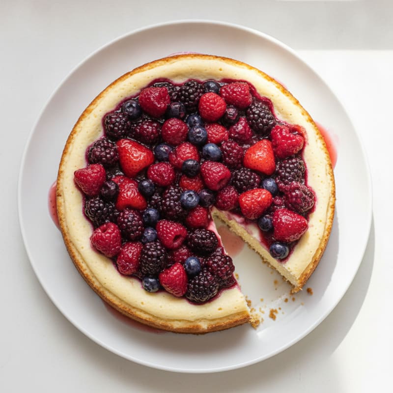 Greek Yogurt Protein Cheesecake with Mixed Berries