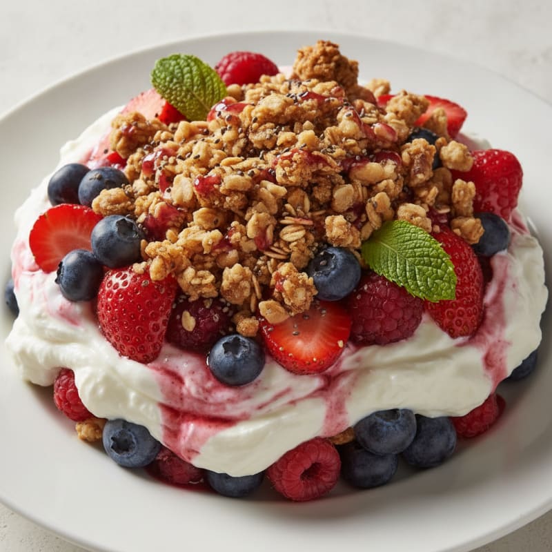 Protein Greek Yogurt Parfait with Mixed Berries and Nuts