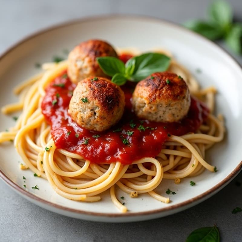 Tender Lean Turkey Meatballs with Whole Wheat Spaghetti and Robust Marinara