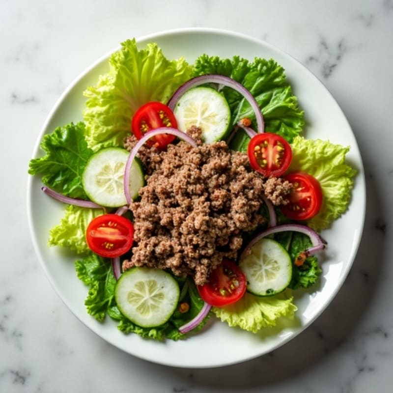 Lean Ground Beef Salad with Crispy Lettuce and Creamy Dill Dressing