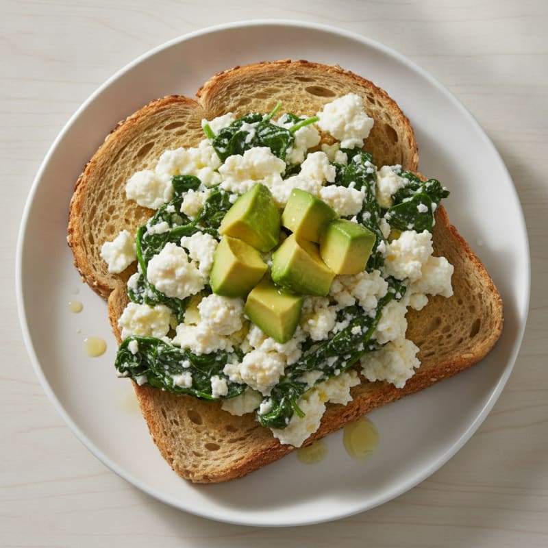 Egg White and Cottage Cheese Scramble with Sautéed Spinach