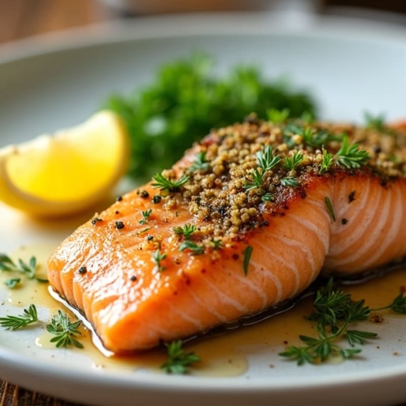 Herb-Crusted Pan Seared Salmon with Lemon