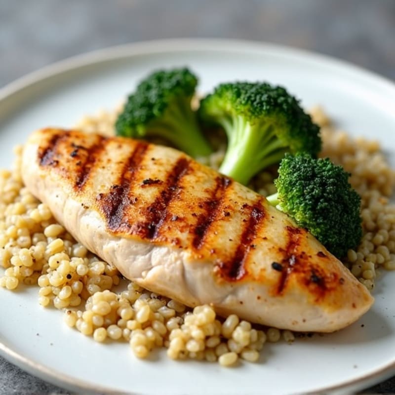Grilled Chicken Breast with Quinoa and Roasted Broccoli