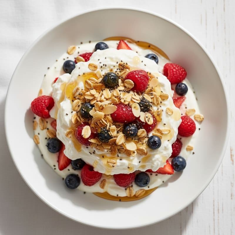 Protein Greek Yoghurt Berry Parfait with Egg White Whip