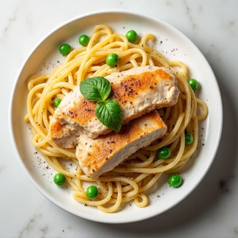 Lighter Creamy Chicken Carbonara with Crispy Pancetta
